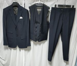 junhashimoto CLASSIC SUIT【NAVY】 ジャケット パンツ ベスト ジレ 3ピース セットアップ スーツ ストライプ 3点合計定価約17万円