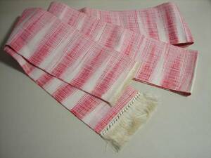 ■半巾帯 / 半幅帯 　正絹　( オフホワイト×ピンク )　未使用