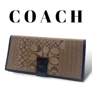 COACH コーチ ミニシグネチャー 長財布 キャンバス ブラウン レディース