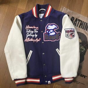 初期 BAPE 復刻スタジャン NIGOヴィンテージ OLD 裏原 BATHING APE VARSITY JACKET M LAST ORGY2 MADE by HUMAN ☆