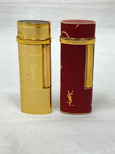 【中古】YSL イブサンローラン ガス ライター ２本セット ゴールド レッド 喫煙グッズ 着火未確認 現状渡し 本体のみ【8366】