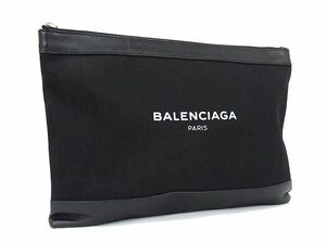 1円 ■美品■ BALENCIAGA バレンシアガ ネイビークリップ キャンバス×レザー クラッチバッグ セカンドバッグ ブラック系 FF0211