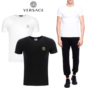 送料無料 12 VERSACE ヴェルサーチ AU10193 A232741 ブラック ホワイト メデューサ クールネック 2枚セット 半袖 Tシャツ size 6