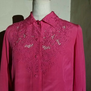 COMME des GARCONS 80s 青山SP HAND EMBROIDERED SILK SHIRT 1980s コムデギャルソン 本店限定 中国製 刺繍 シルクシャツ