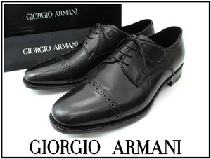 13万新品◆8=27cm◆GIORGIO ARMANI アルマーニ 黒ストレートチップレザーシューズ1円