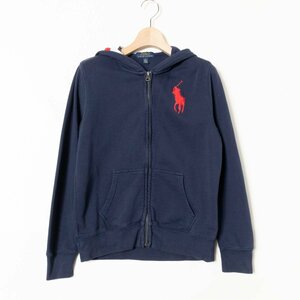 POLO RALPH LAUREN ポロ ラルフローレン キッズ ジップアップ パーカー 上着 フーディ M 綿100% コットン ネイビー 紺 アメカジ 子供服