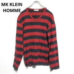 MK KLEIN　Tシャツ　長袖　ボーダー　総柄　クルーネック　綿100%【L】