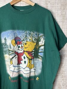 ☆超ビッグサイズ US古着 Disney ディズニー Pooh キャラクター キャラTシャツ プリント イラスト グリーン緑【2XL】コットン　　◆3903◆