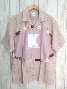 Karl Helmut/カールヘルム：半袖シャツ オープンカラー タグ チェック柄 切替 サイズL メンズ/中古/USED/ピンクハウス