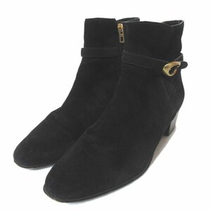 美品 COACH コーチ CHRYSTIE BOOTIE スエード レザー ブーティー ショートブーツ G2348 24.5cm ブラック×ゴールド金具