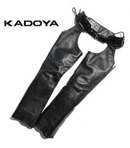 最高級【定価5万】KADOYA カドヤ レザー チャップス 20 メンズ 牛革 バイカー パンツ サイドジップ 肉厚 黒 ブラック オーバーパンツ