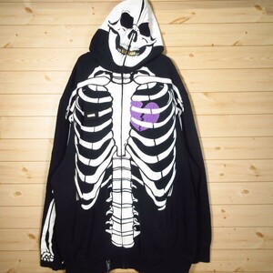 ◎LRG エルアールジー◆ジップパーカー スウェット フード 髑髏 ハロウィン スケート ヒップホップ◆メンズ 白x黒 XXLサイズ◆AA0955