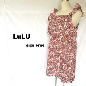 LuLU ルル　花柄チュニック　フリルワンピース　赤　FREE