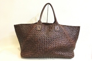 二子玉)Bottega Veneta ボッテガヴェネタ カバGM トートバッグ イントレチャート 113129 ブラウン 大容量 ポーチ付 ※スレ有