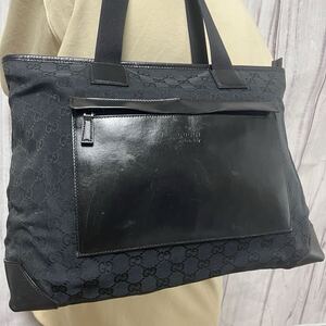 美品 GUCCI グッチ GG メンズ ビジネス A4 レザー 本革 キャンバス トートバッグ ショルダー 黒 ブラック ロゴ 肩掛け 通勤 通学 書類