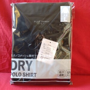 PLUS SUNNY ドライポロシャツ DRY SHIRT ブラック Lサイズ 長袖 胸ポケット カノコメッシュ素材 ドライな肌触り 