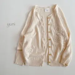 yuni ⿻ コットン リリヤーン 花刺繍 カーディガン ナチュラル 秋 冬