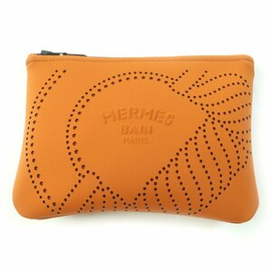 美品★HERMES エルメス ネオバン カノエH PM ロゴ ポーチ/化粧ポーチ オレンジ フランス製 レディース