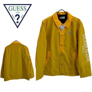 GUESS GREEN LABEL GUESS JEANS ゲス グリーンレーベル 未使用 2018AW 袖ロゴプリント ナイロンコーチジャケット XS イエロー アーカイブ