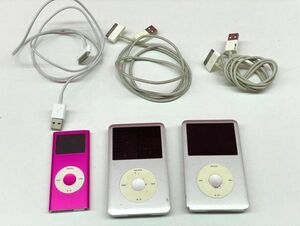 A301-K54-297 Apple アップル iPod 3点まとめ A1199 ピンク A1238 ×2点 シルバーカラー ウォークマン 充電ケーブル付き 通電確認/初期化OK