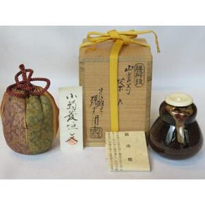 遠州七窯 近江膳所焼 陽炎園作 中興名物写　山雀（やまがら）茶入 「小菊菱垣文」名物裂添【中古・美品】