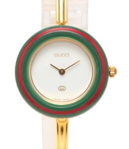 訳あり グッチ 腕時計 チェンジベゼル11/12 クオーツ ホワイト レディース GUCCI