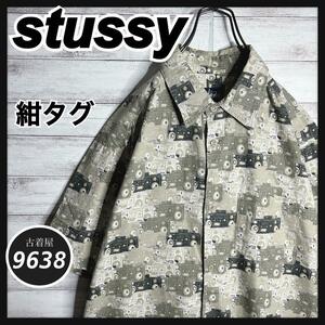 【USA製!!】ステューシー スピーカー柄 紺タグ ゆるだぼ 半袖シャツ 重ね着 VINTAGE 90’s 一点物 パーカー スウェット アメリカ製