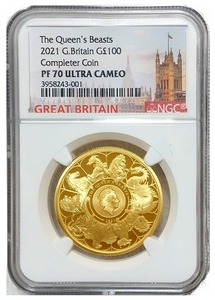 2021年 イギリス クイーンズビースト コンプリーターコイン 100ポンド 1オンス プルーフ 金貨 NGC PF70 ULTRA CAMEO 英国ラベル