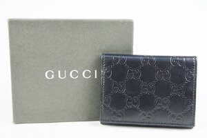 【美品】GUCCI グッチ GG シマ ブラックレザー カード入れ パスケース 120965【RT95】