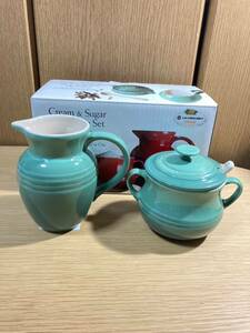 ▼ルクルーゼ≪シュガーポット（スプーン付） 1個 クリーマー 1個 ≫LE CREUSET ピッチャー グリーン