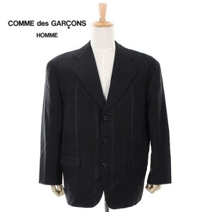 A4524/極美品 秋冬 総裏 COMME des GARCONS HOMME PLUS コムデギャルソン ウール ストライプ テーラード シングル3Bジャケット S 黒/メンズ