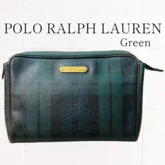 【良品】POLO RALPH LAUREN クラッチバッグ チェック グリーン