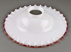 アンティーク 和ガラス 乳白赤フリル 電笠 シェード 直径23㎝ 時代品