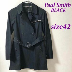 ■美品■Paul Smith BLACK ポールスミスブラック　ショートトレンチコート　ダブル　ベルト付き　size 42(L相当) オンワード樫山　コットン