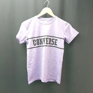 ◇ CONVERSE コンバース クルーネック プリント 薄手 ストレッチ ナイロン 半袖 Tシャツ サイズ160 パープル レディース E