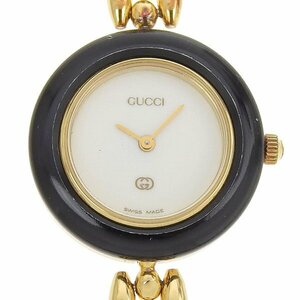 1円 不動 ジャンク グッチ GUCCI 1100-L クオーツ チェンジベゼルウォッチ 白文字盤 GP×GP レディース 腕時計