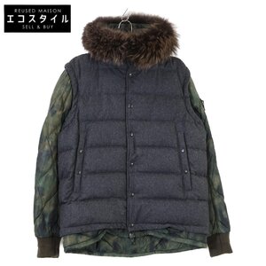 国内正規/ MONCLER モンクレール DEJAN ベストドッキング ファー付フーディダウン ジャケット 3 グレー/カーキ メンズ