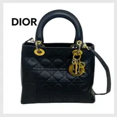 Dior レディディオール レザー ゴールドロゴチャーム 2way ハンドバッグ