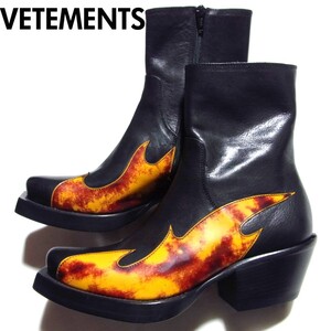 未使用 VETEMENTS ヴェトモン フレーム レザー サイドジップ アンクル ブーツ 36 黒 ブラック Leather Flame Ankle Boots