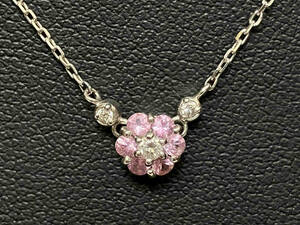 スタージュエリー STAR JEWELRY K18WG ダイヤ0.06ct ネックレス 40cm 2.2g フラワーチェーン 小豆チェーン 引き輪