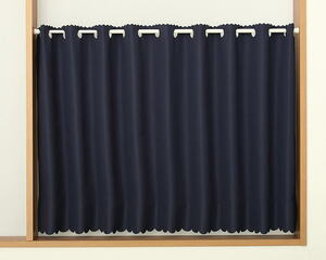 遮光カフェカーテン風呂用カフェカーテン　コナーNBネイビーブルー巾190x丈60cm-yama
