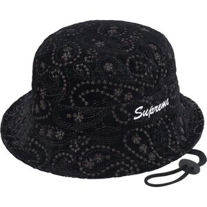 送料無料 S/M 黒 Supreme Velvet Paisley Boonie Black シュプリーム ベルベット ペイズリー ブーニー ハット バケハ 新品未使用 Box Logo 