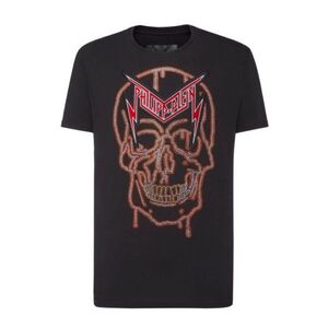 【CU】PHILIPP PLEIN フィリップ プレイン 半袖 Ｔシャツ MTK4303【L】ブラック ラインストーン スカルskull ロゴ刺繍【新品・正規品】