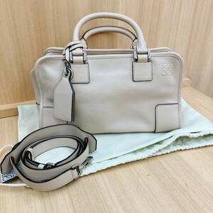 【売り切り】美品LOEWE ロエベ 新型 アマソナ 28 2WAY ハンドバッグ ボストンバッグ ソフトグレインカーフスキン ベージュ