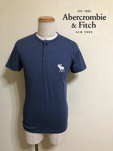 【新品】 Abercrombie & Fitch アバクロンビー&フィッチ エクスプローテッド アイコン ヘンリーネック Tシャツ サイズS 半袖 ヘザーブルー