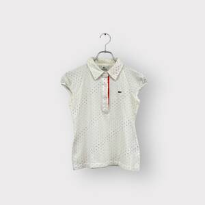 人気 Lacoste ラコステ 半袖ポロシャツ 水玉 ホワイト系 鹿の子 レディース サイズ 38 ネ 衣類B