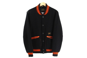 【極上品】WTAPS x HARRIS TWEED VARSITY JACKET ウール スタジャン M ブラック/オレンジ ウール ジャケット ダブルタップス