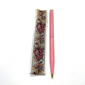 【インク出×】SHEAFFER シェーファー ボールペン ツイスト式 ピンク×ゴールド 花柄ペン入れ付き