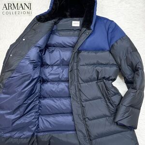 【極美品XXLサイズ!!!】現行 ARMANI COLLEZIONI アルマーニコレッツォーニ ダウンジャケット リアルダウン フードボア サイズ52