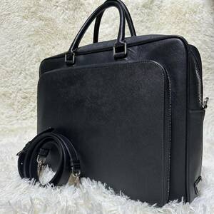 1円～ PRADA プラダ ビジネスバッグ ブリーフケース 三角ロゴプレート A4可能 2WAY メンズ サフィアーノレザー 本革